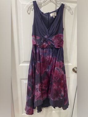 Purple watercolor floral high-low dress Lela Rose Neiman Marcus collaboration